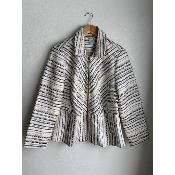 Chico's Jackets & Blazers - Chico's Sophisticated Tweed Jacket Zip‎ Front Striped Multi Size 2 Large XL NEW